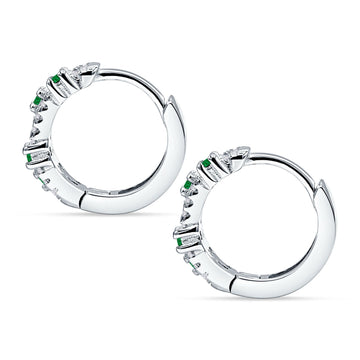 Round CZ & Green Emerald CZ Huggie Hoop Earrings 925 Sterling Silver Wholesale